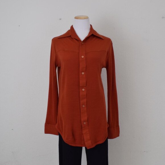 Vintage 80s Burnt Orange Acrylic Shirt size‎ M - Picture 10 of 10